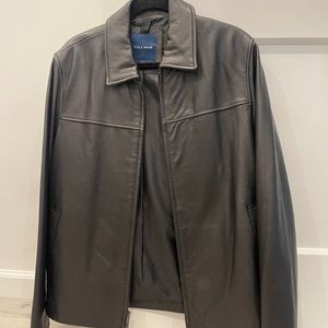 Cole Haans Men’s mediums black leather jacket.